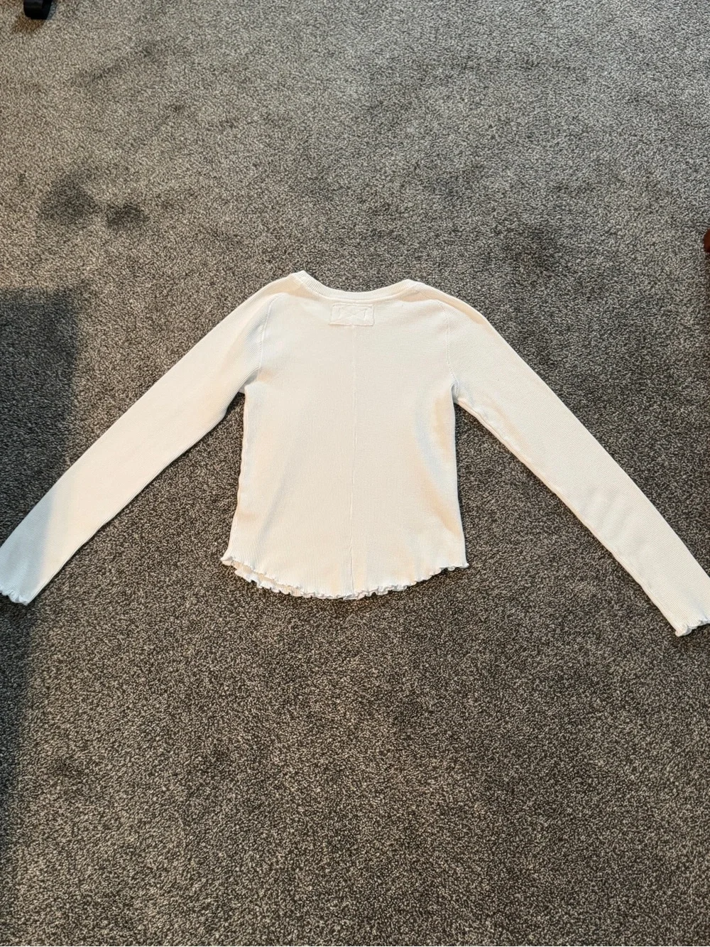 We The Free White Ribbed Long Sleeve Lettuce Hem Top
